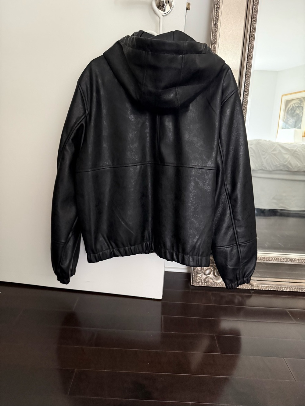 Zara Black Faux Leather Hooded Bomber - Picture 2 of 8
